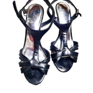 K Studio Patent Black Shiny Merna Strappy Low Heel Sandal Open Toe